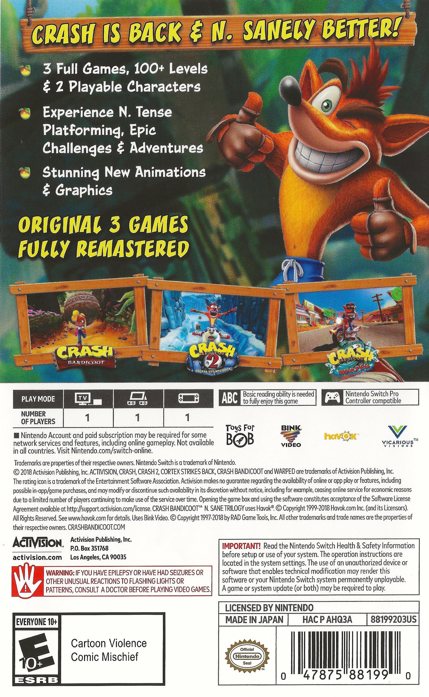 Crash Bandicoot: N. Sane Trilogy (Nintendo Switch)
