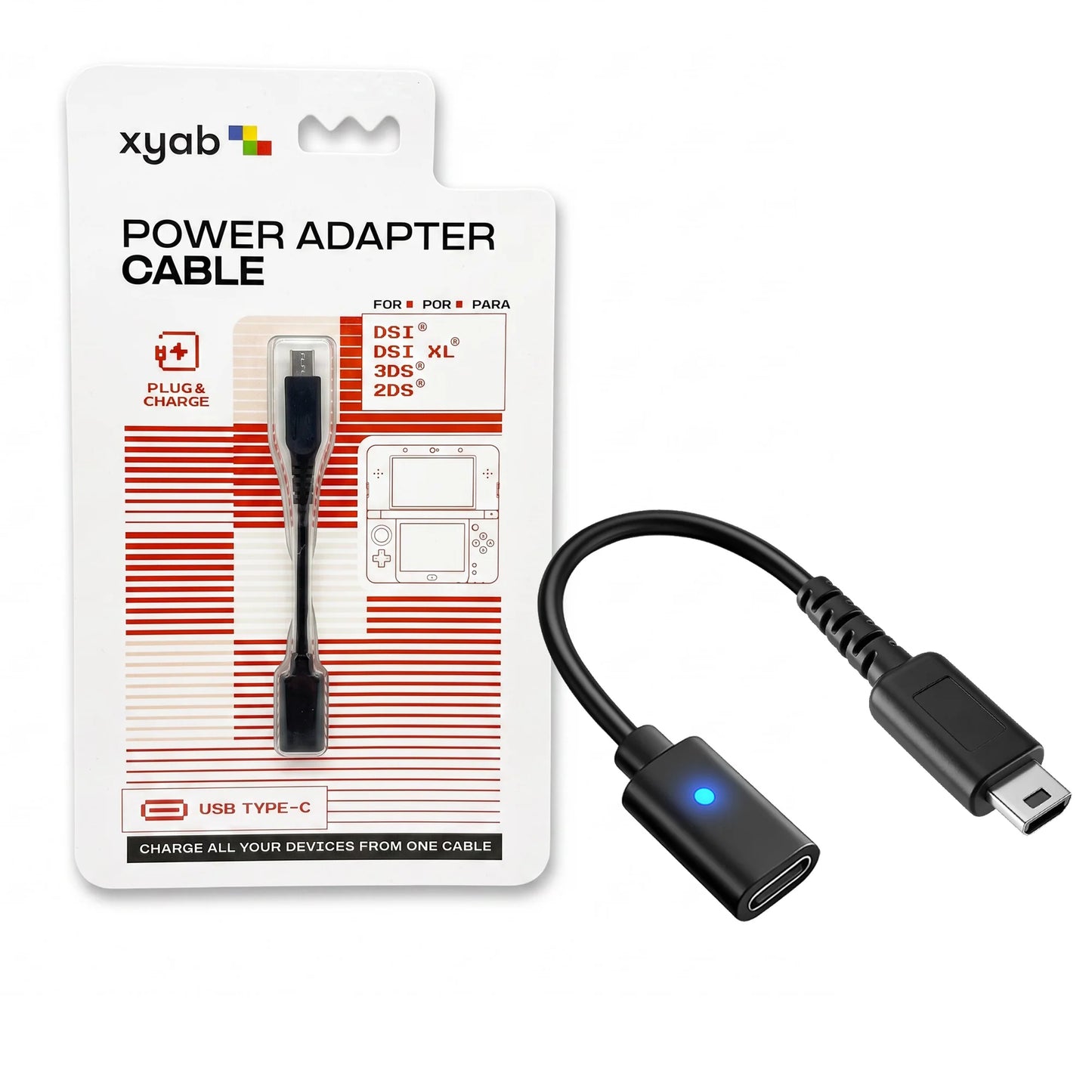 XYAB - Nintendo DSi/3DS/2DS to USB Type-C Power Adapter Cable
