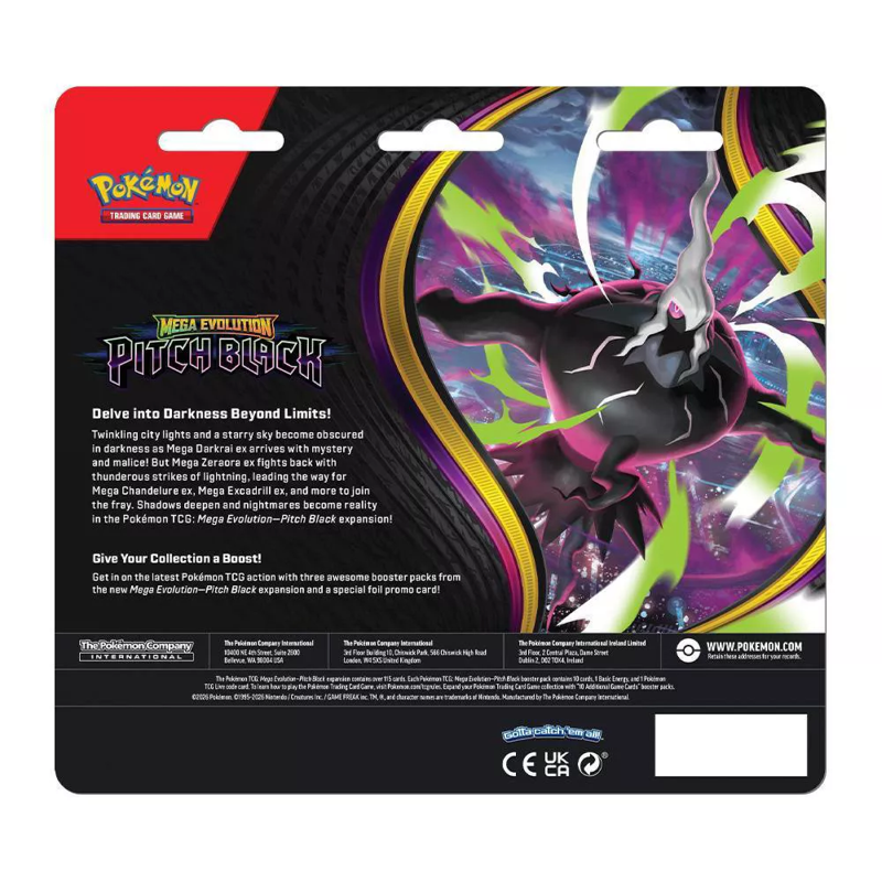 Pokémon TCG: Mega Evolution - Pitch Black Three Pack Blister (Styles May Vary)