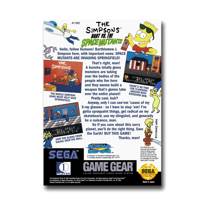 The Simpsons: Bart Vs the Space Mutants (Sega Game Gear)