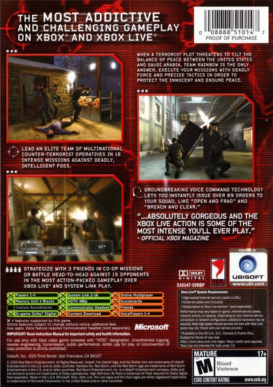 Tom Clancy's Rainbow Six 3 (Platinum Hits, Xbox, 2003)